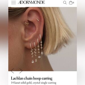 Adornmonde 14k Solid Gold Crystal Chain Hoop Earrings